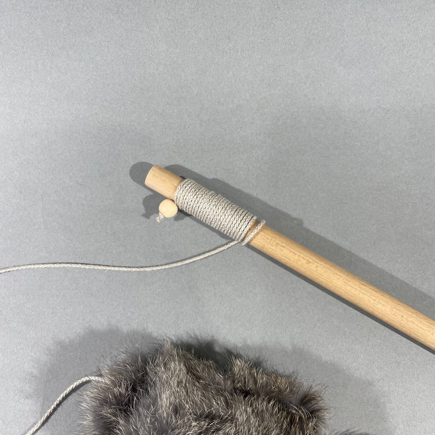 Natural wand toy, Cat teaser with rabbit fur and feathers